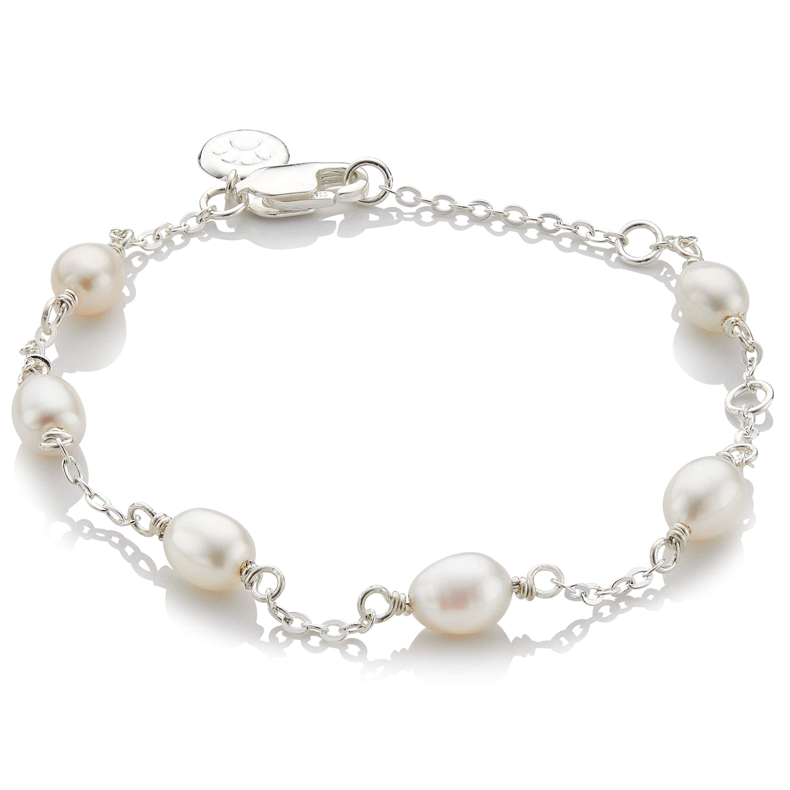Molly Brown London Freshwater Pearl Station Bracelet. Ideal for Christening Gifts for Girls, Holy Communion, Flower Girl and Bridesmaids Gifts