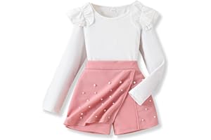 Vitalique Kids Girls Clothes Fall Ruffle Sleeve Tops Short Skirt Set 2Pcs Outfit