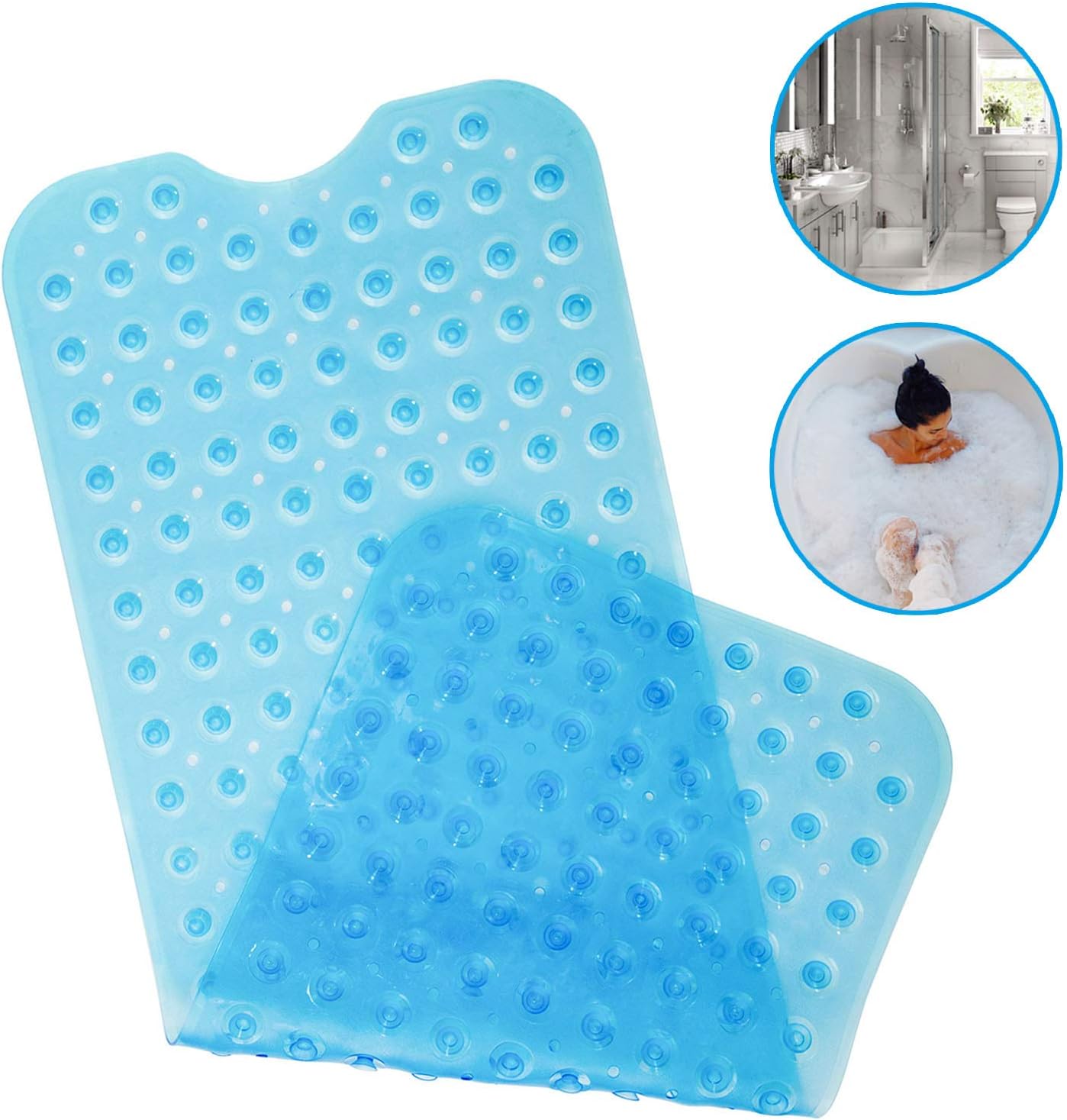 MEMX Bath, Shower, Tub Mat, 40x16, Machine Washable, BPA Free, Phthalate Free, Latex, Bathtub Mats with Drain Holes, Suction Cups, Non-Slip Bathroom Mats, Blue.