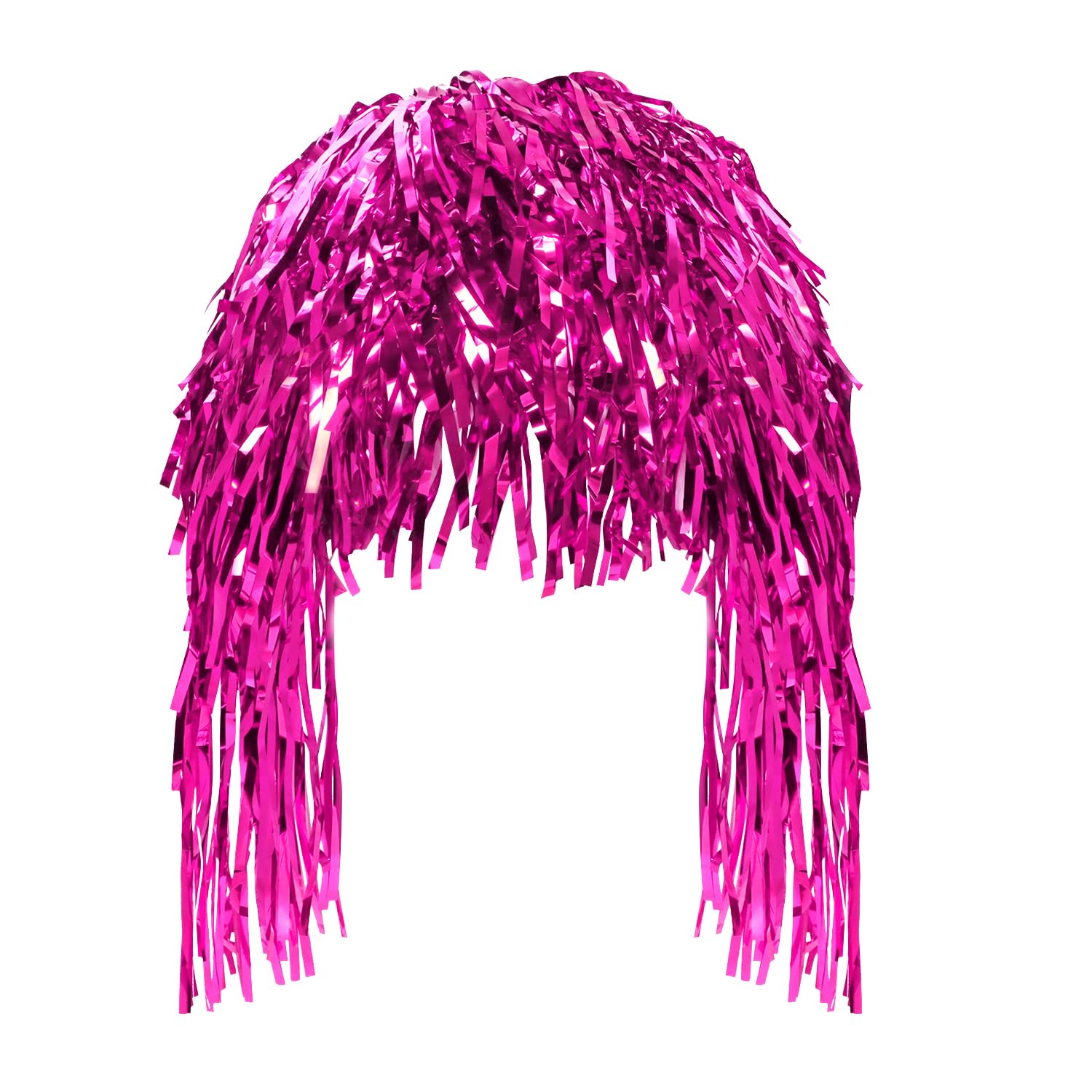Photo 1 of PENTA ANGEL Foil Tinsel Wig 80s Retro Metallic Shiny Long Fancy Dress Party Costume Wigs Photo Booth Props Wig for Women Men Halloween Disco Party Cosplay (Rose Red)