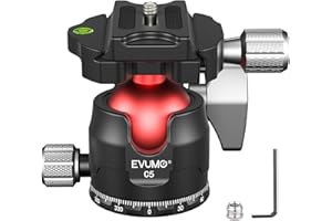 EVUMO C5 38MM Tripod Ball Head with Arca Type Quick Release Plate, 360° Panoramic Ball Head Mount with 1/4" Screw 3/8" Thread for Tripod, Monopod, Slider, DSLR Camera, Camcorder, Max Load 33lbs/15kg