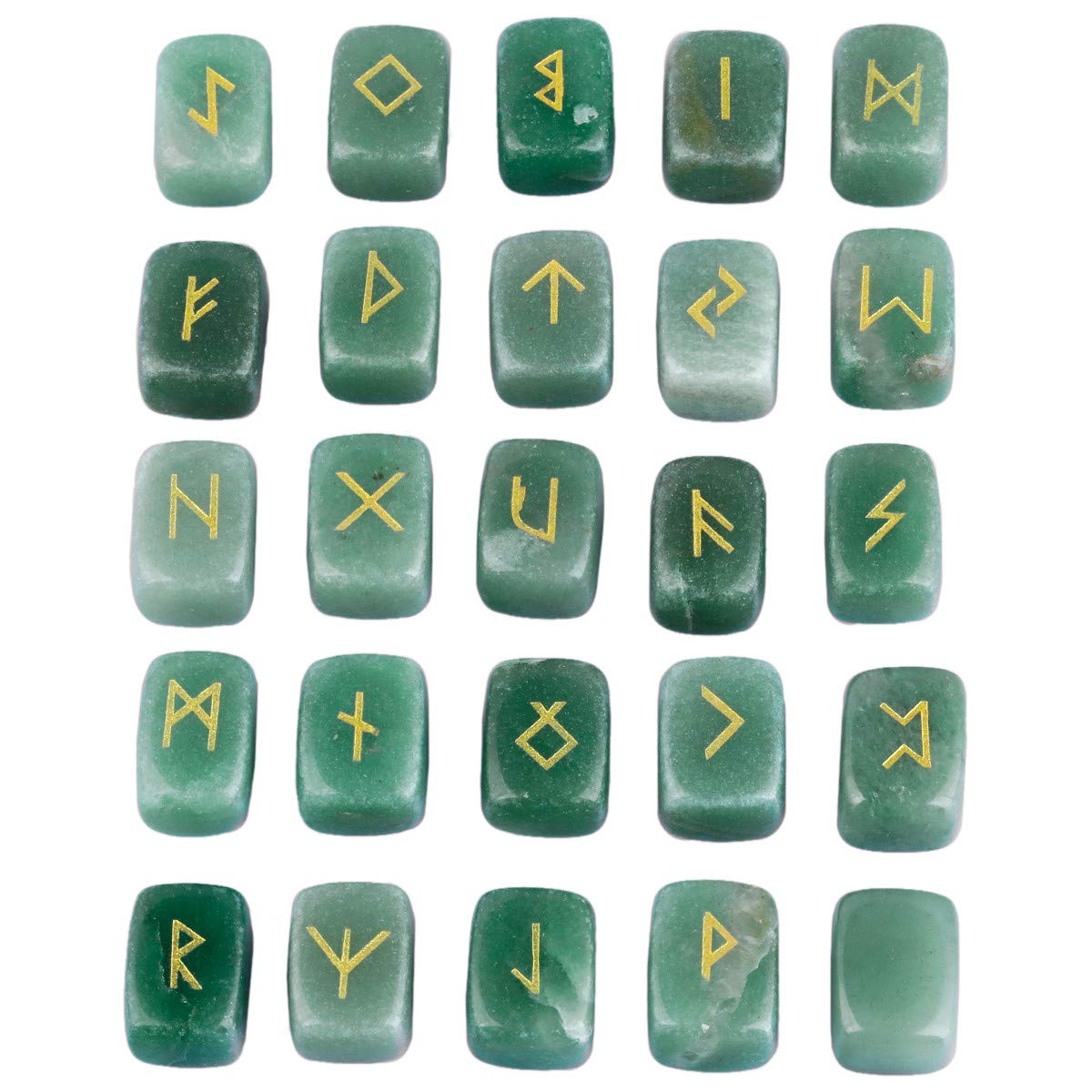 KYEYGWO Green Aventurine Witches Runes Set, Rune Stones with Engraved Elder Futhark Runic Alphabet for Divination Meditation Healing