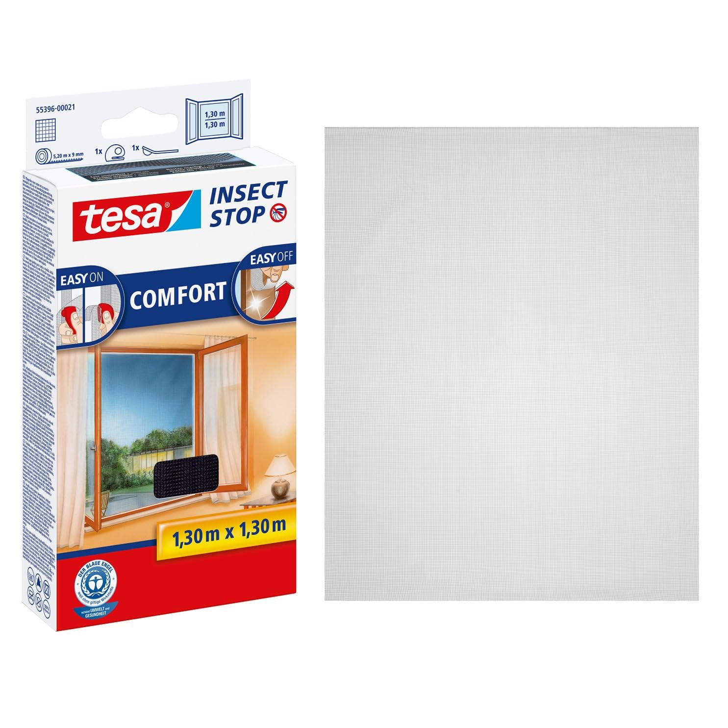 tesa Insect Stop COMFORT for Windows - Window Screen with Self-Adhesive Hook & Loop - Insect Mesh - in Anthracite, 130 cm x 130 cm — image 1