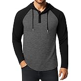 KUYIGO Mens Hoodie Long Sleeve Casual Athletic Workout Fashion Pullover Hooded Contrast Collar Sweatshirt with Drawstring