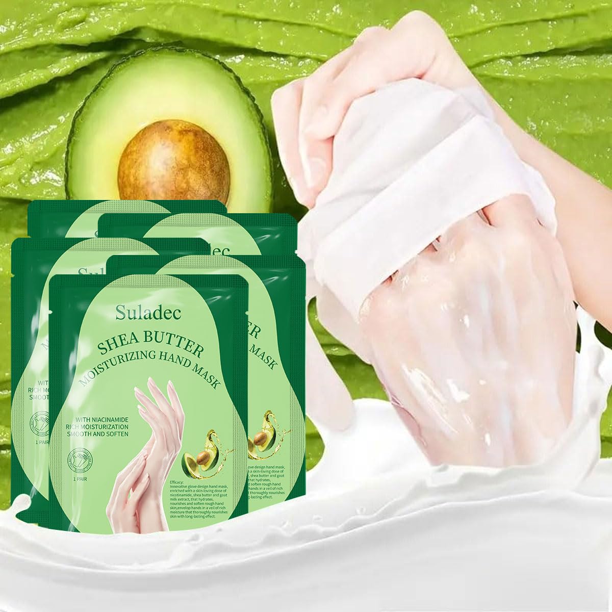 SULADEC Moisturizing Hand Mask with Shea Butter and Goat Milk, Hydrating Hand Masks for Dry Cracked Hands, Dry Skin Moisturizer for Soft and Smooth Touch Hands - Men Women - 5 Pairs