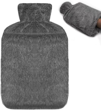 Jsdoin Hot Water Bottle with Faux Fur Cover 2L Dark Grey UK