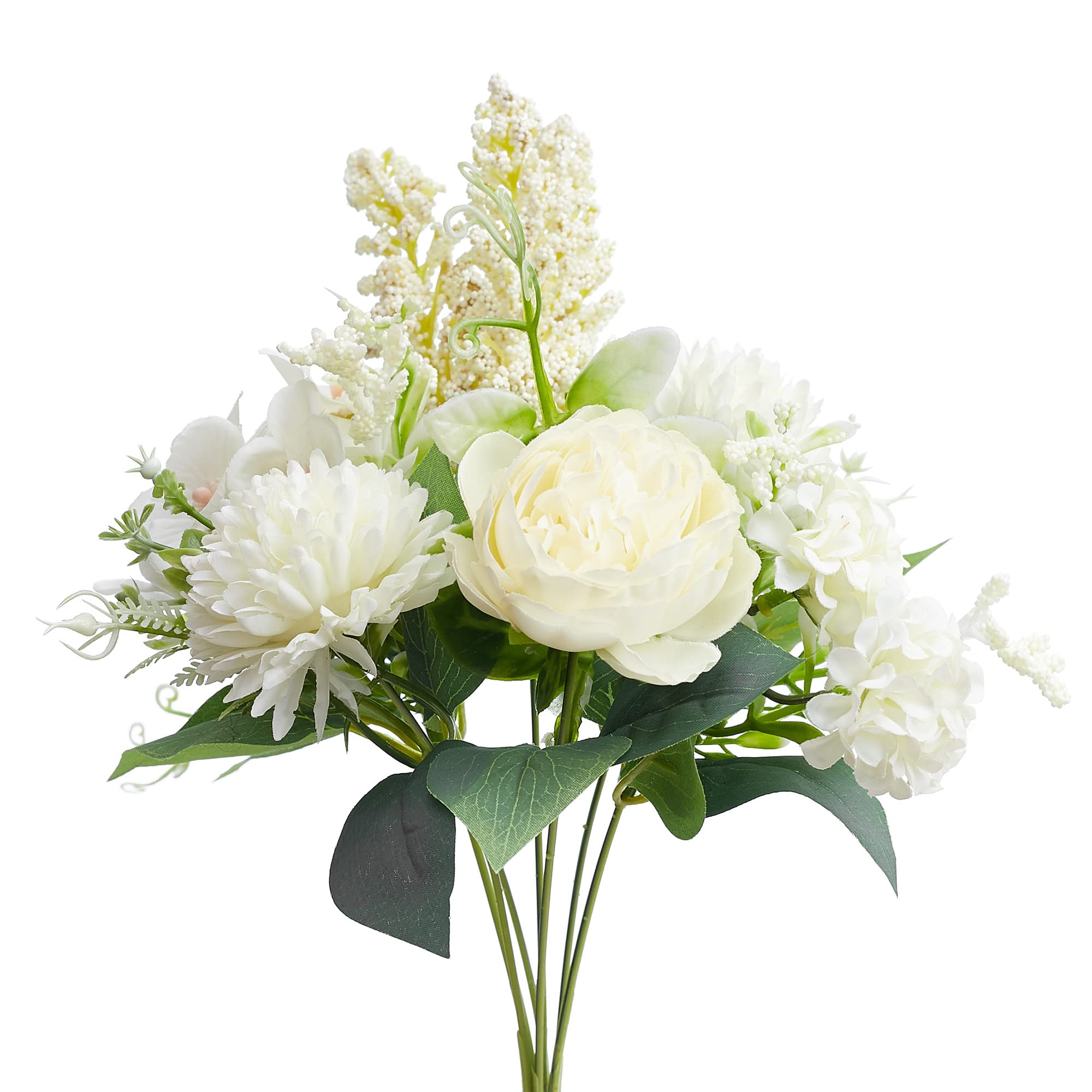 The Baked Studio – Artificial Flower Bouquet (Philippine Roses, Peonies, Dandelion Flower Balls and Foliage) – Realistic Fake Plant for Cake Decoration, Home Décor, Weddings & Crafts (Cream White)
