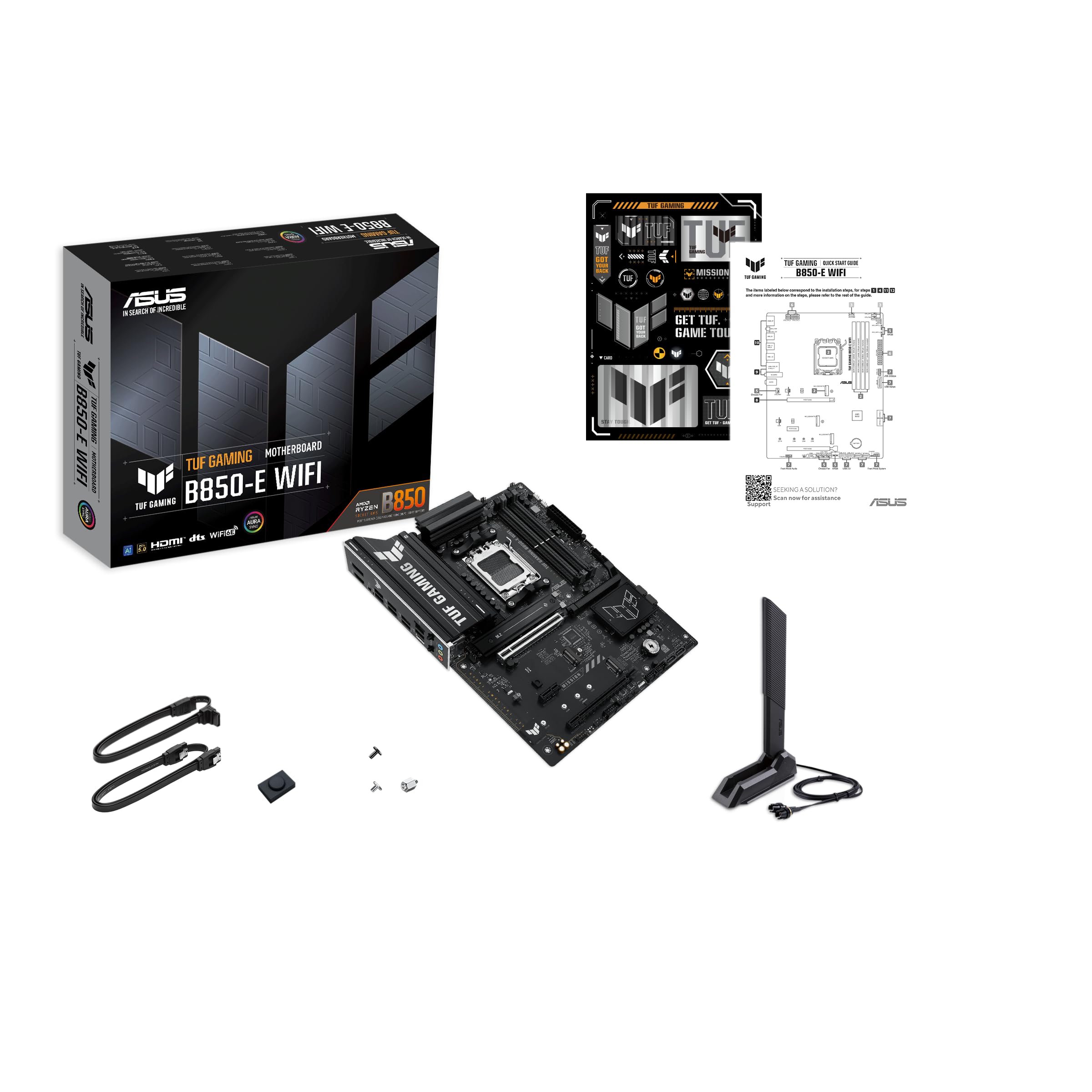 ASUS TUF GAMING B850-E WIFI AMD AM5 B850 ATX motherboard, DDR5, PCIe 5.0 Ready, M.2 slots x3, Wi-Fi 6E, 2.5Gb Ethernet, DisplayPort, HDMI,USB 20Gbps Type-C, USB 10Gbps Type-C, BIOS FlashBack, AuraSync