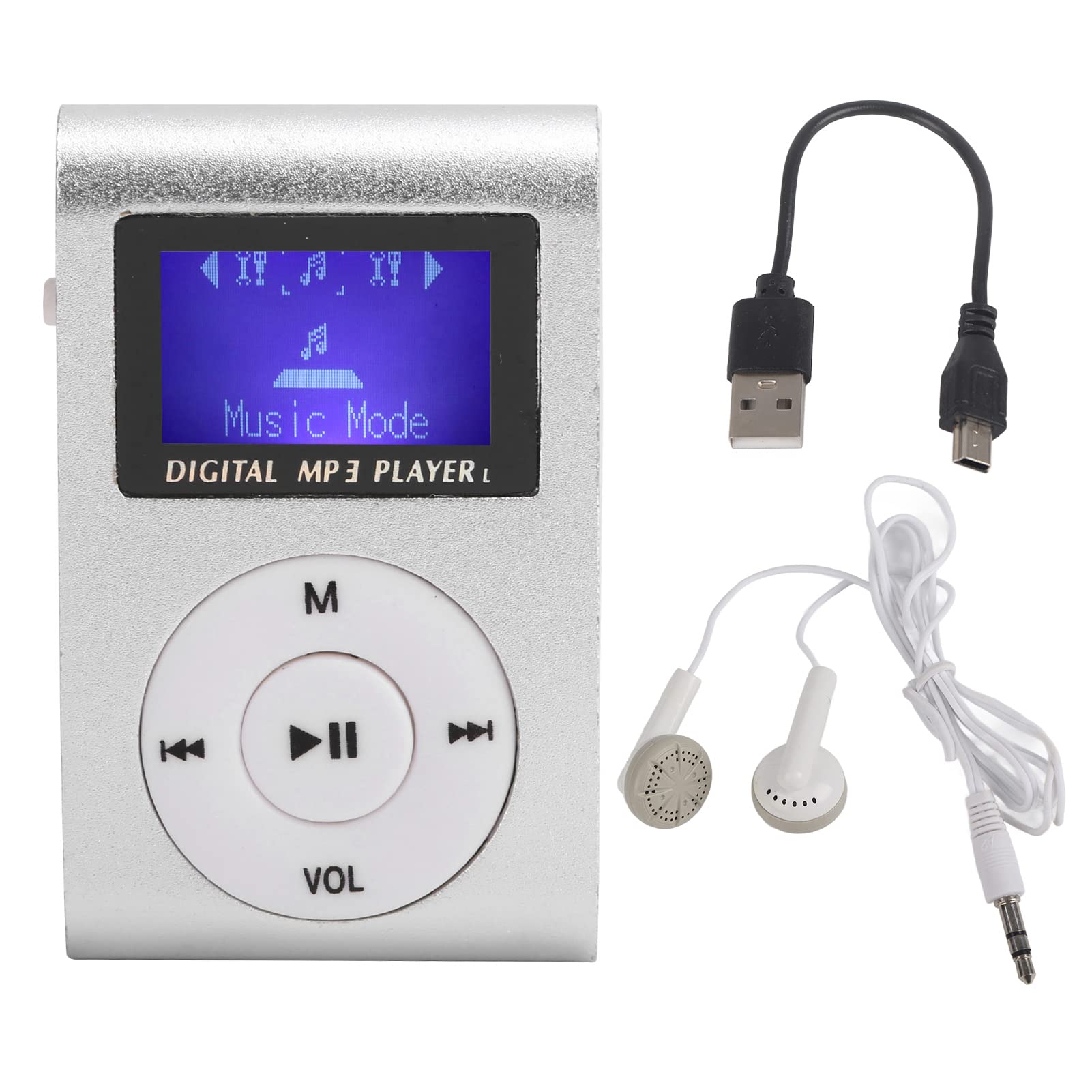 MP3 Player, Portable Mini MP3 Music Player Sports BackClip LCD Screen MP3 Support 32GB Memory Card with Earphone and USB Cable(Silver)