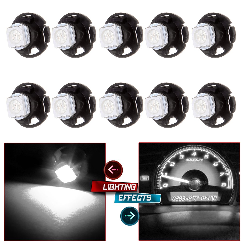 cciyu 10 Pack White T5/T4.7 Neo Wedge LED Bulb Dash A/C Climate Control Instrument Light T5 T1.25" Neo Wedge Base Replacement fit for A/C Climate Control Light