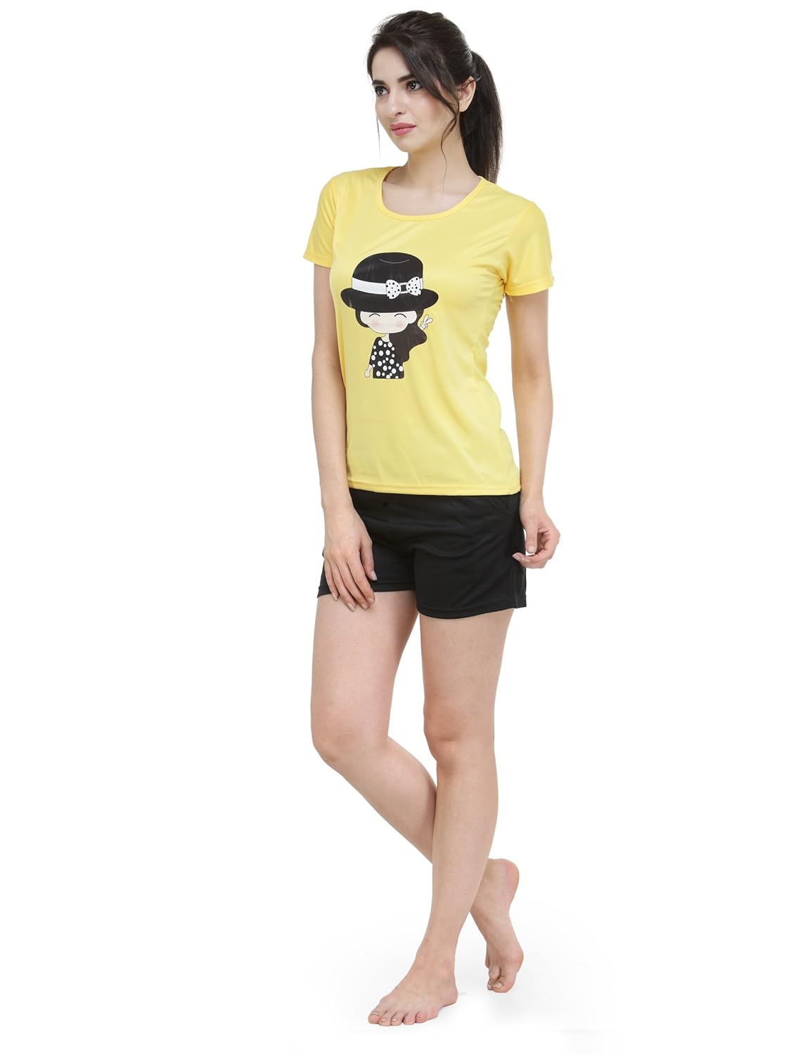 camey women girl print top & short set nightsuit