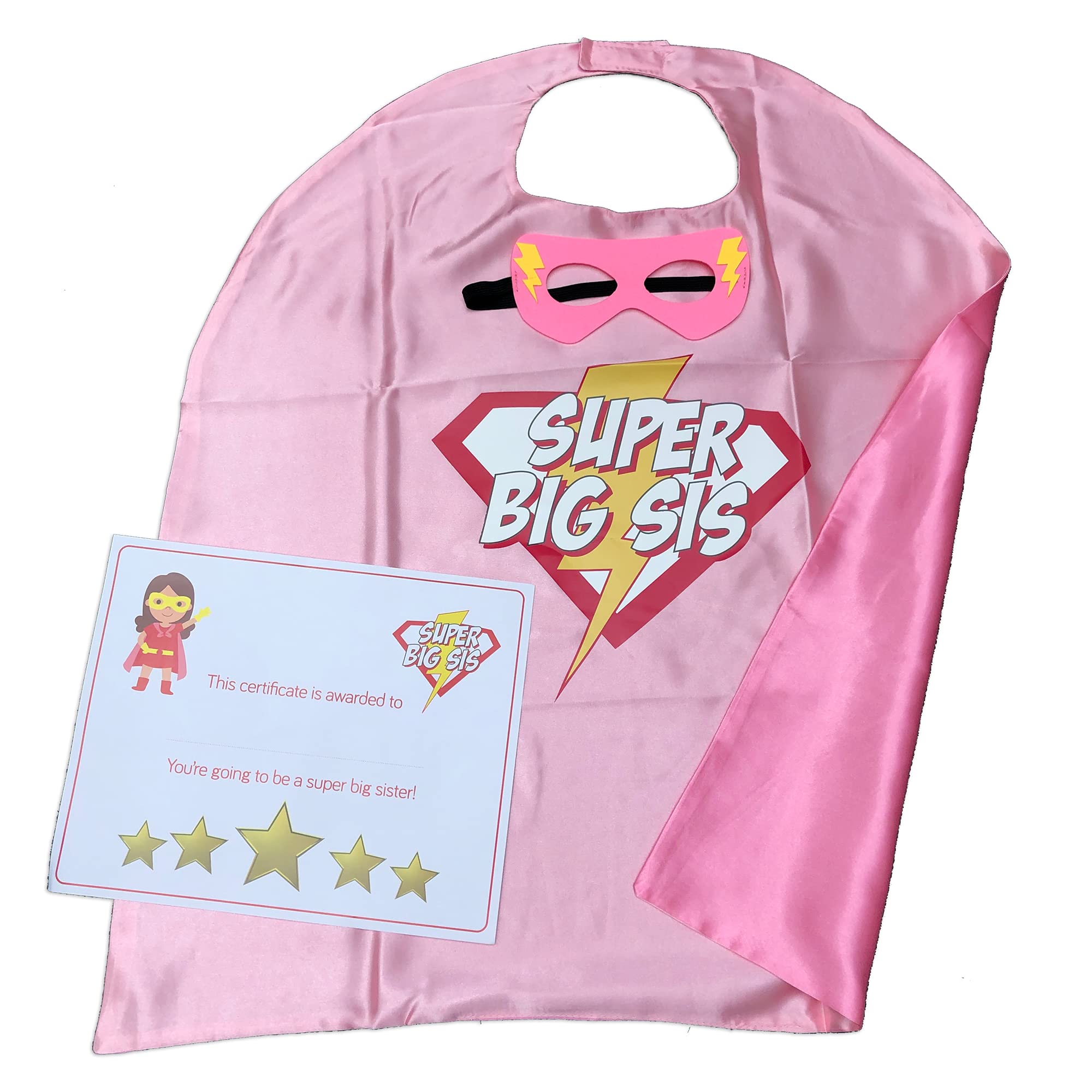 Sass Party & Gifts Big Sister/BrotherSuperhero Cape & Mask - New Sibling Gift - Super Big Sis & Super Big Bro (Pink & Yellow)
