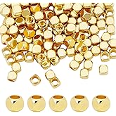 PH PandaHall 18K Gold Plated Beads 200pcs Cube Spacer Beads 4mm Square Metal Bead Stackable Bracelet Bead for Summer Jewelry Making DIY Craft Necklace Bracelet Earrings