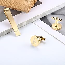 LOYALLOOK Gold Initial Cufflinks and Tie Clip Set