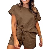Eytino Women Plus Size 2 Piece Outfits Sweatsuit Short Sleeve Pullover Tops and Drawstring Shorts Pants(1X-5X)