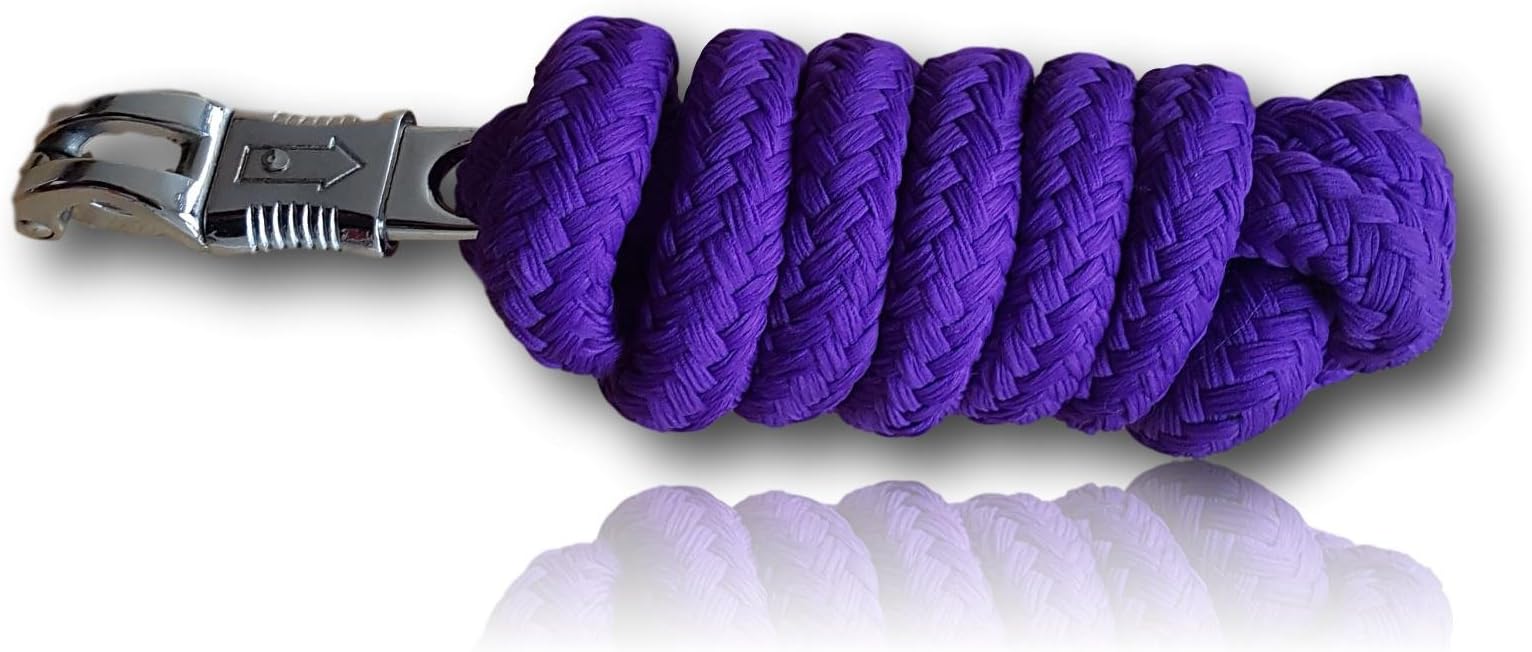 Lead rope with panic hook for horse in various stylish designs. Leash, ties pony, donkey, goat
