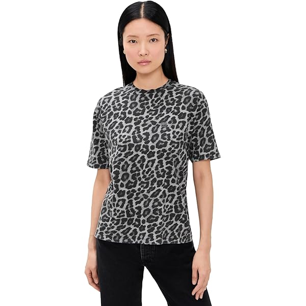 ANINE BING Women's Collegiate Leopard Avi Tee, Washed Charcoal