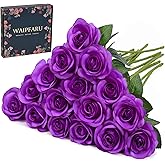 Waipfaru Purple Roses Artificial Flowers, 16 Pcs Fake Artificial Roses with Long Stems, Faux Silk Roses Bouquet for Wedding Fall Halloween Indoor Outdoor Home Decor (Purple)