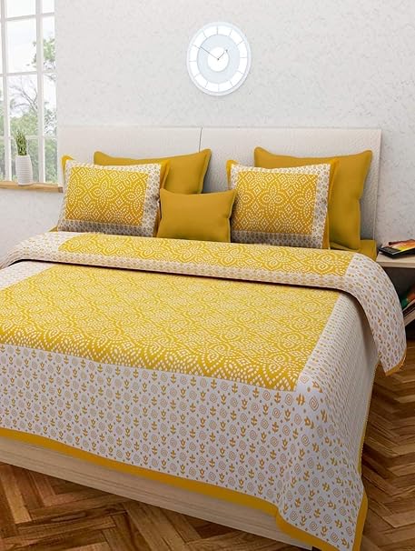Jaitik Creations Cotton Flower Print Bedspread in Yellow Colour Size (224 * 275) JC_0102