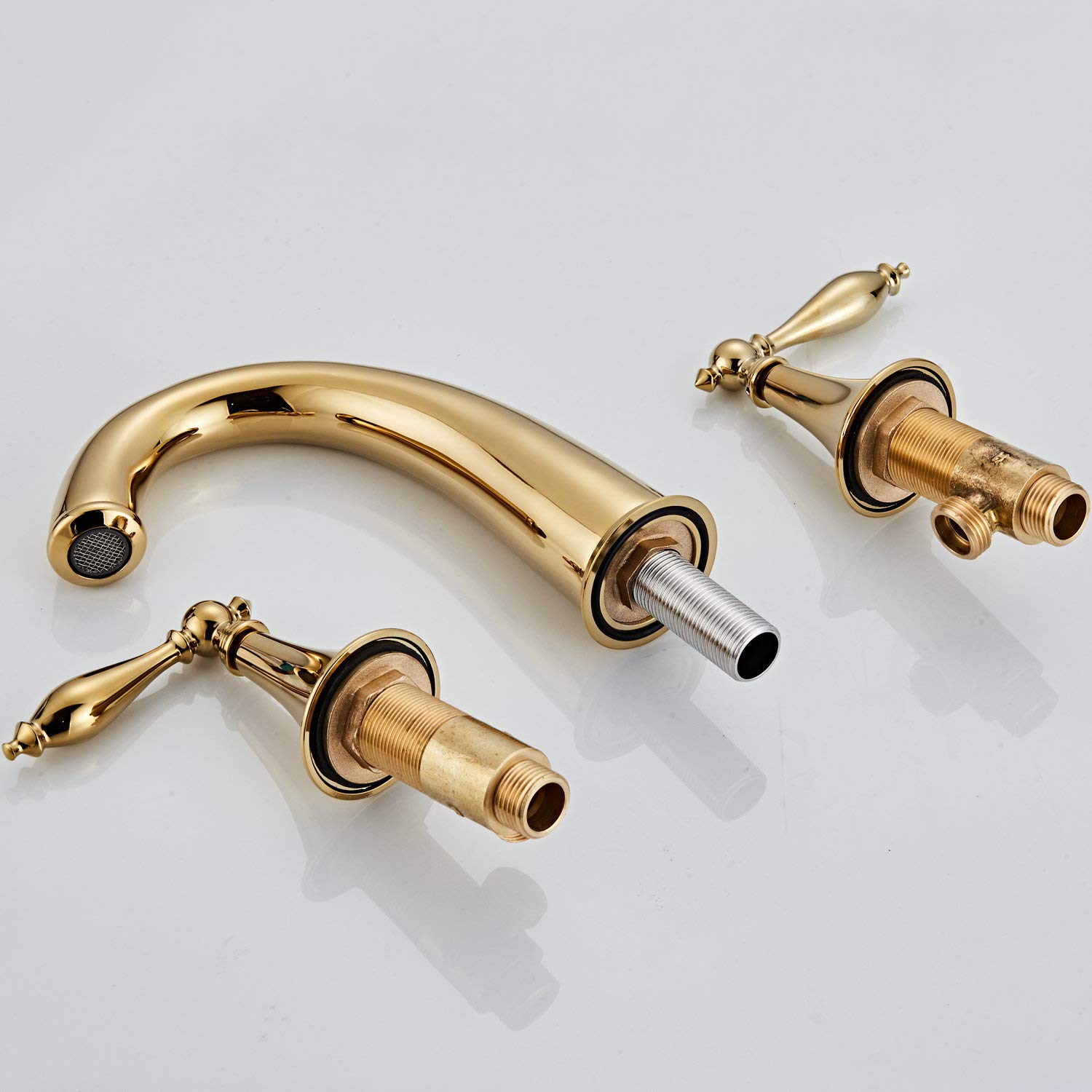 Best Gold Solid Brass Widespread Bathroom Faucet 3 Hole Two Handle Deck