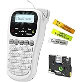 Label Maker Waterproof-Labels, Handheld Label Maker Machine with-Tape 12mm 0.47 Laminated White, Backlit Screen Multiple Fonts & Symbols, Portable Keyboard Labeler for Home Office School Use, H1100