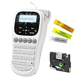 Label Maker Waterproof-Labels, Handheld Label Maker Machine with-Tape 12mm 0.47 Laminated White, Backlit Screen Multiple Fonts & Symbols, Portable Keyboard Labeler for Home Office School Use, H1100