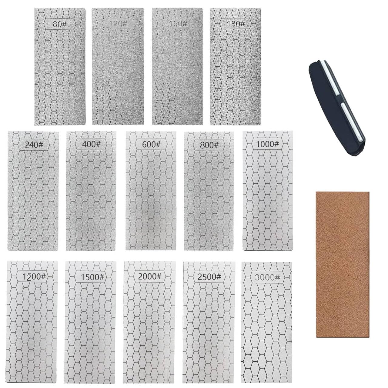 Photo 1 of 14 Pcs Diamond Sharpening Stone, with Angle Guide and Leather Strop, Knife Sharpener Stone Whetstone Honeycomb Surface Plate with Non-slip Base for Pocket Knives Scissors