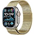 WINGLE Milanese Loop for Apple Watch Band Ultra 2 Band Ultra 49mm 46mm 45mm 44mm for Men Series 10 9 8 7 SE 6 5 4, 24mm Wide Magnetic Metal Mesh Stainless Steel iWatch Apple Watch Bands, Gold
