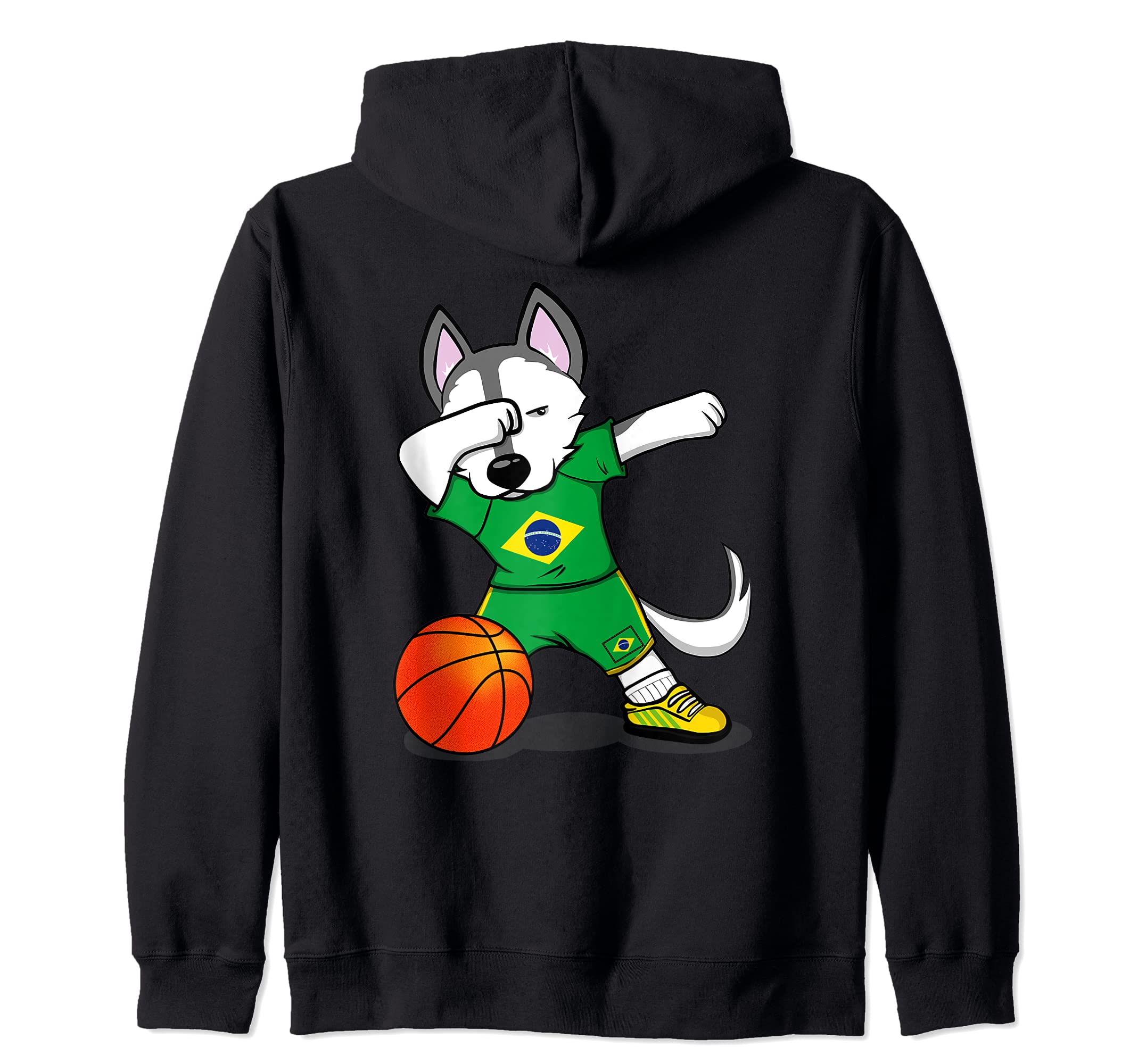 Dabbing Husky Brazil Basketball Fans Jersey Brazilian Flag Zip Hoodie