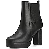 Putu Women's Chunky High Heel Ankle Boots Dressy Booties with Zipper Round Toe Platform Booties