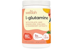 Wellah L-Glutamine Powder Tropical Punch (50 Servings) - 5g L-Glutamine Per Serving, Sweetened with Stevia