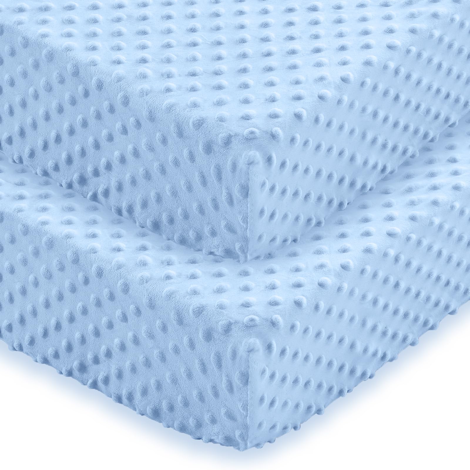 Photo 1 of Entisn Baby Crib Sheets 2 Pack, 28 x 52 Inch Minky Dot Fitted Crib Mattress Sheet for Boys, Soft and Warm Fleece Nursery Bedding for Standard Toddler Bed Mattresses 