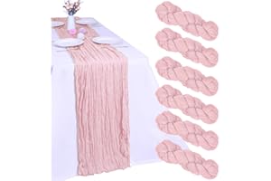 RestfulGlow 6 Pack Pink Cheesecloth Table Runner 10FT Boho Gauze Fabric Table Runner 35 x 120 Inch Rustic Sheer Runner for Centerpiece Wedding Decor Baby Shower Party Boho Table Decoration(Pink)