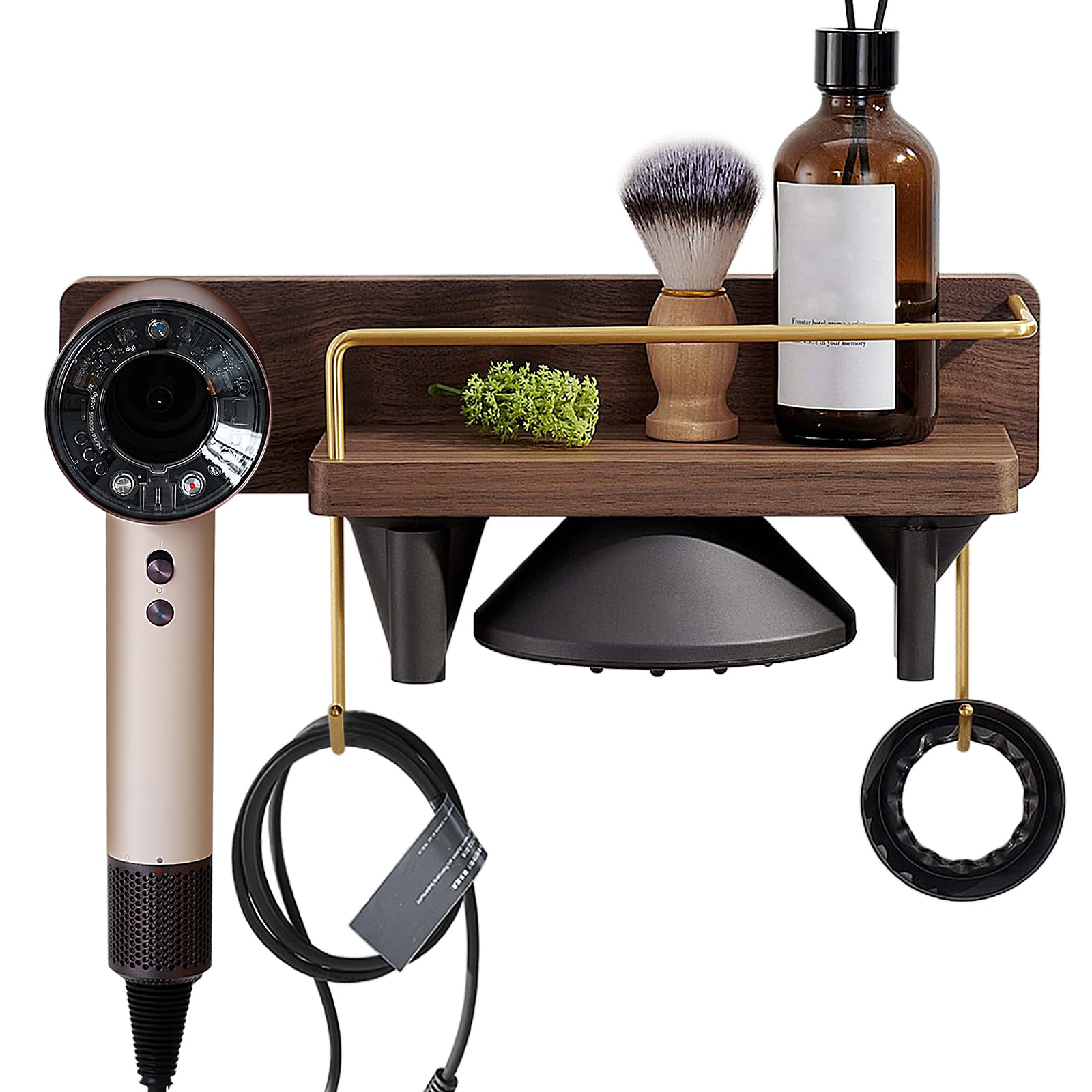 Photo 1 of CATOOMUU for Dyson Supersonic Hair Dryer Wall Mount Stand Holder, Blow Dryer Accessories and Attachments Organizer Storage Rack, Wood