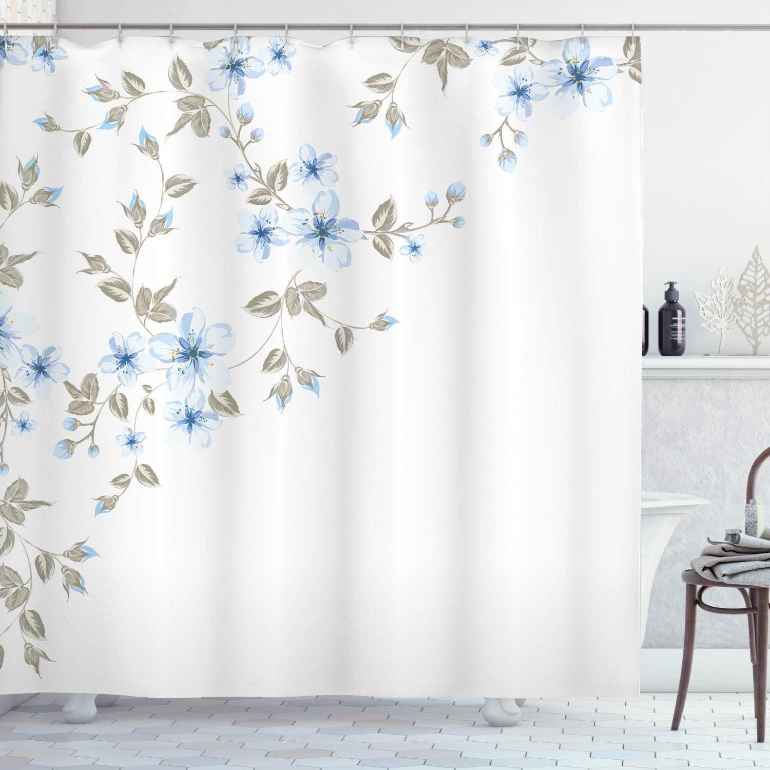 Amazon Com Ambesonne Pale Blue Shower Curtain Japanese Sakura