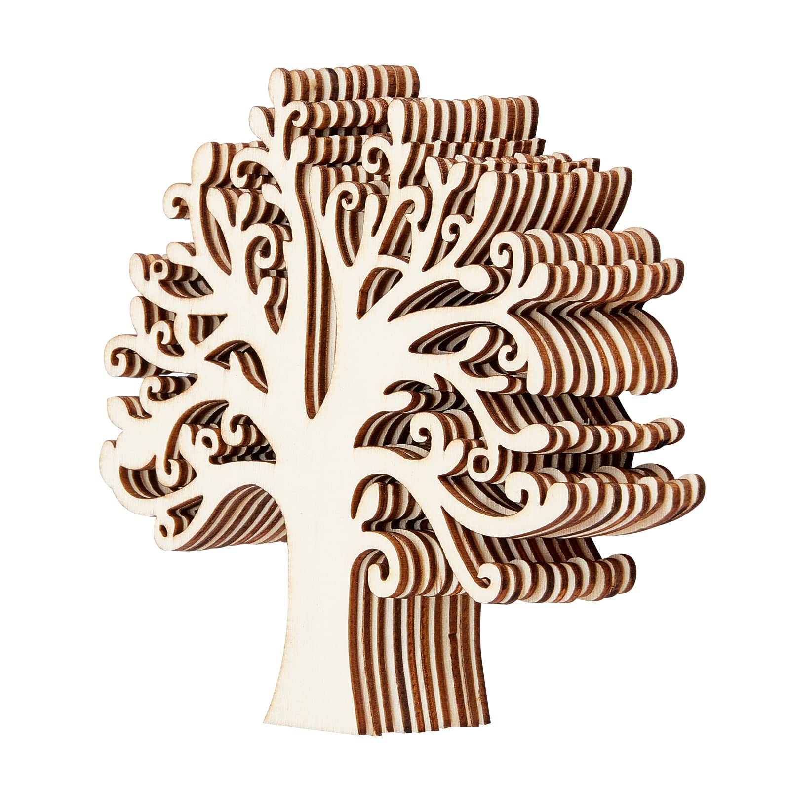 NBEADS 20 Pcs Wooden Family Tree Embellishments, 12.5x12.5cm Blank Shape Wood Cutout Hollow Tree of Life for Christmas Wedding Ornaments and DIY Crafts