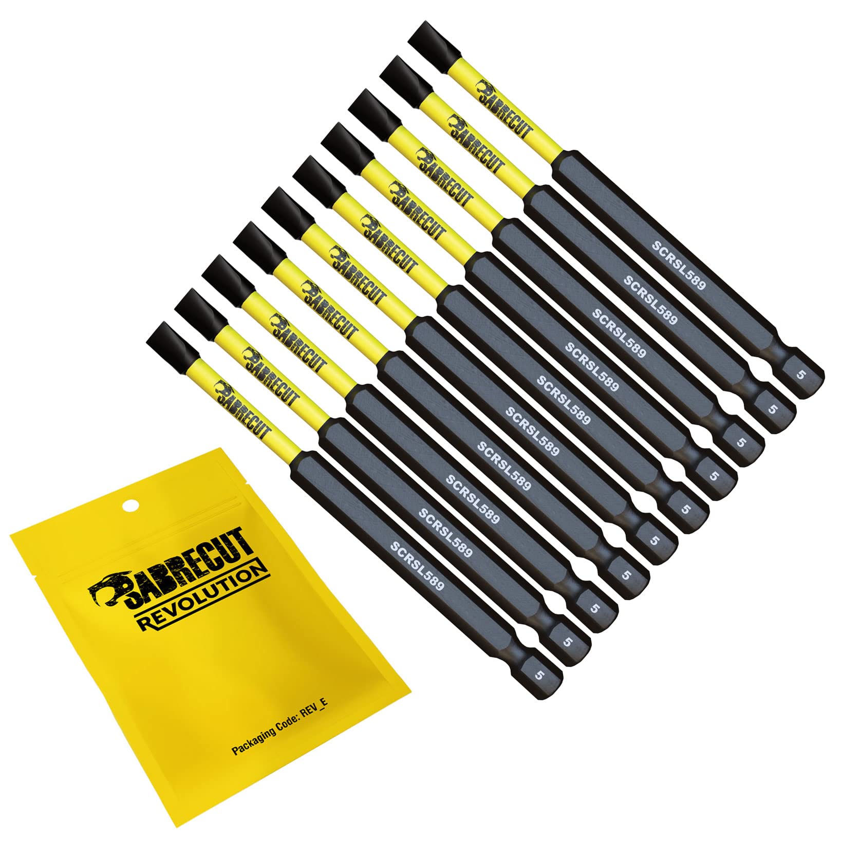10 x SabreCut SCRSL589_10 89mm SL5 Slotted Magnetic Impact Screwdriver Driver Bits Set Single Ended Heavy Duty