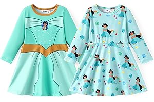 Disney Frozen Elsa Princess Minnie Mouse Stitch Toddler Girl Dresses 2 Pack Long Ruffle Sleeve Costume Set Outfit 2-13 Years