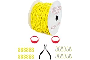 Reliabe1st 125 Feet Yellow Plastic Safety Barrier Chain with 12 S-Hooks | 12 Carabiner Clips | 2 Chain Connector | Caution Security Chain Safety Chain for Crowd Control, Construction Site