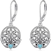 AXOMY Celtic Earrings 925 Sterling Silver Celtic Knot Moonstone/Claddagh Turquoise Leverback Earrings Irish Celtic Norse Jewelry Gifts for Women