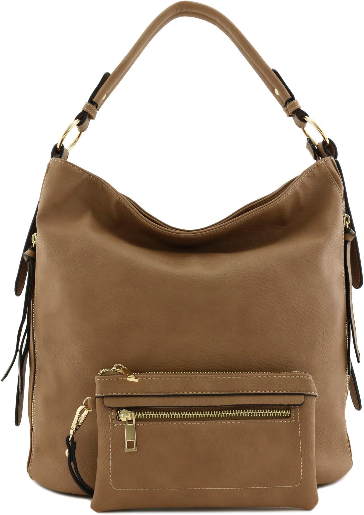 2pc Set Faux Leather X-Large Hobo Bag with Pouch Purse