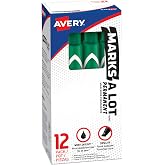 Avery Marks A Lot Permanent Markers, Chisel Tip, 12 Green Markers | Desk Style Design Resists Rolling, Ideal for Office, School, Warehouse Labeling, Boxes, Signs, Sports Gear