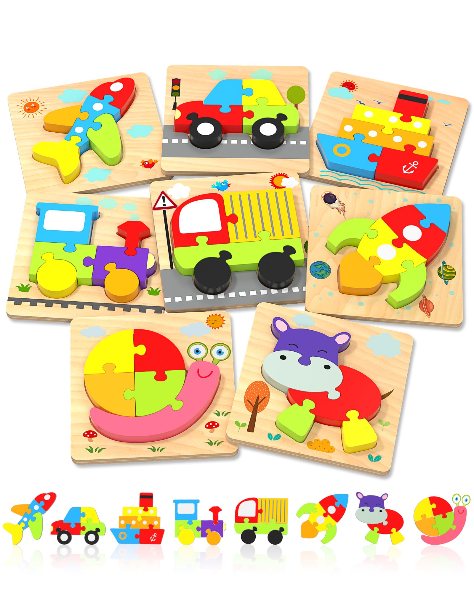 Photo 1 of *Missing Parts*
Yetonamr Wooden Toddler Puzzles Gifts Toys for Boys Girls, 8 Vehicle Shape Montessori Toy Educational Blocks Kids Toys Gift Baby Learning Toy