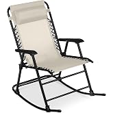 Best Choice Products Outdoor Patio Rocking Chair, Ivory | Folding Patio Rocker, Smooth Rocking Motion, Weather-Resistant Fabric, Adjustable Headrest for Porches, Camping, Patios