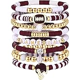Sistble Game Day Bracelets for Women Stackable Burgundy Football Bracelets Gifts Stretch Beaded Bracelets Sport Football Mom Gameday Outfits Accessories