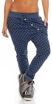 Malito Damen Jogginghose mit Knopfleiste | Sporthose mit Punkten | Baggy zum Tanzen | Sweatpants - Trainingshose 8520