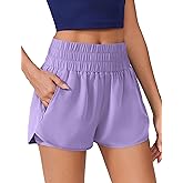 PINSPARK Women's 2 in 1 Running Shorts High Waist Athletic Workout Short Quick Dry Anti-Chafe Liner Short with Zipper Pockets