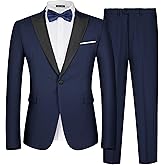 MAGE MALE Men's 2 Piece Suit One Button Slim Fit Formal Wedding Prom Tuxedo Suits Blazer Pants with Bow Tie Set