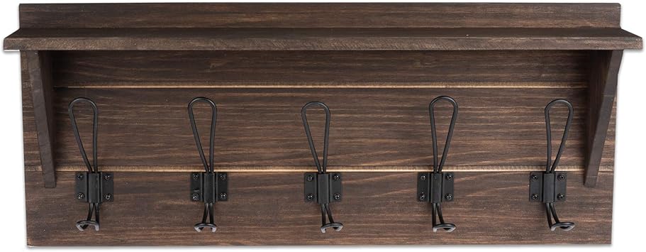 wall mounted coat rack with shelf 24 inch rustic wooden 5 hook coat hanger rail distressed wood black metal hooks