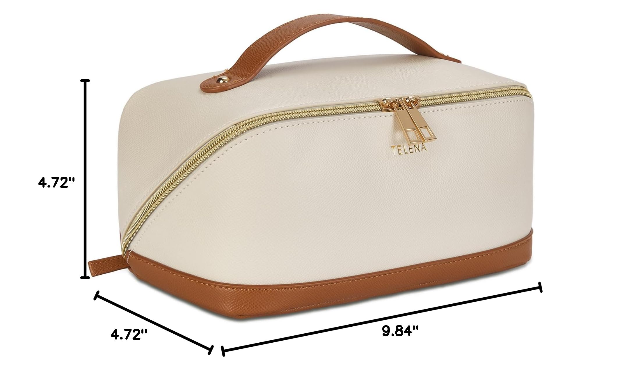 Telena Leather make up bag Large Capacity travel makeup bag cosmetic bag with Handle and Divider Open Flat